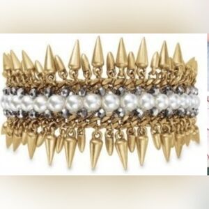 Stella & Dot Pearl Drop Hematite vintage Gold and Spiked Jacinthe Brass